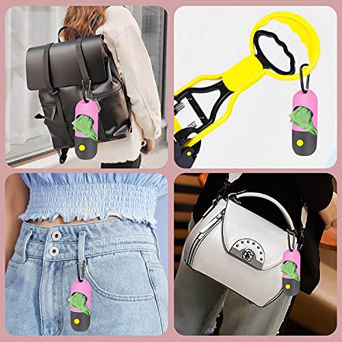 2 Pack Dog Poop Bag Dispenser with Built-in LED Flashlight, Pet Waste Bag Holder for Leash with Carabiner Clip for Lead Leash, 2 Rolls Leak-proof Doggy Waste Bags for Dog Walking, Pink, Eliamo - color: Pink