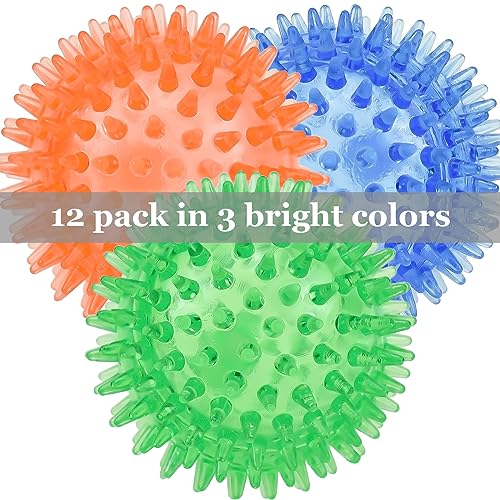LECHONG 12pack Squeaky Dog Toys Spiky Dog Balls Cleans Teeth and Promotes Dental and Gum Health for Your Pet Squeaker Ball Toys for Aggressive Chewers (S 12PACK) - size: S 12PACK