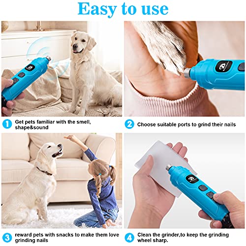 BOUSNIC Dog Nail Grinder with 2 LED Light - Super Quiet Pet Nail Grinder Powerful 2-Speed Electric Dog Nail Trimmer File Toenail Grinder for Puppy Small Medium Large Breed Dogs & Cats (Blue) - color: Blue