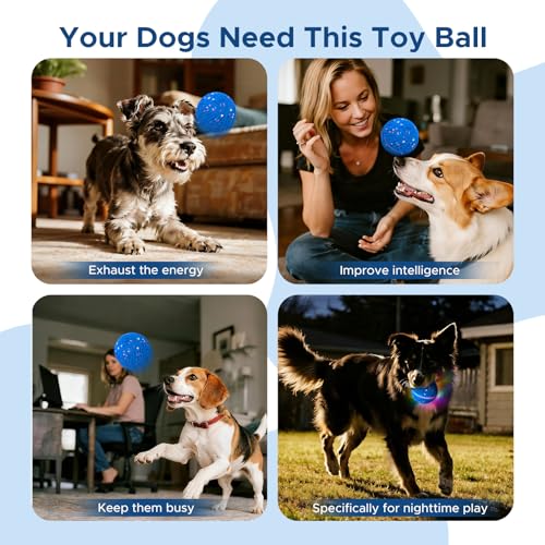 Dog Toys for Small Medium Dog to Keep Them Busy, Smart Interactive Dog Toys, Automatic Moving Bouncy Dog Balls with Lights, Motion Activated Rolling Dog Balls, Mental Stimulation, E-TPU Blue - color: Blue
