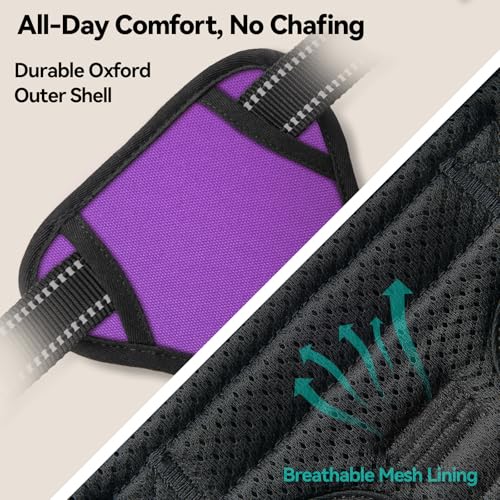 PHOEPET No Pull Dog Harnesses for Small Puppies Reflective Adjustable Front Clip Vest with 2 Metal Leash Attachment Hooks Soft Handle(S, Purple) - color: Purple, size: Small