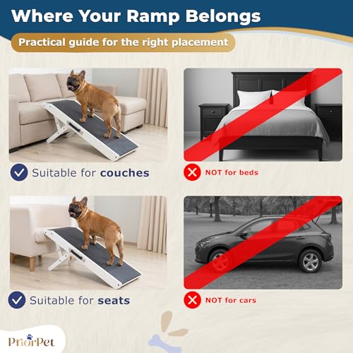 Dog Ramp for Couch – Non-Slip, Sturdy Build Foldable Wooden Dog Ramp – Supports up to 200 lbs – 7 Adjustable Heights (14"–20.5") – Enhanced Stability – Birchwood Pet Ramp for Small Dogs – White - color: White
