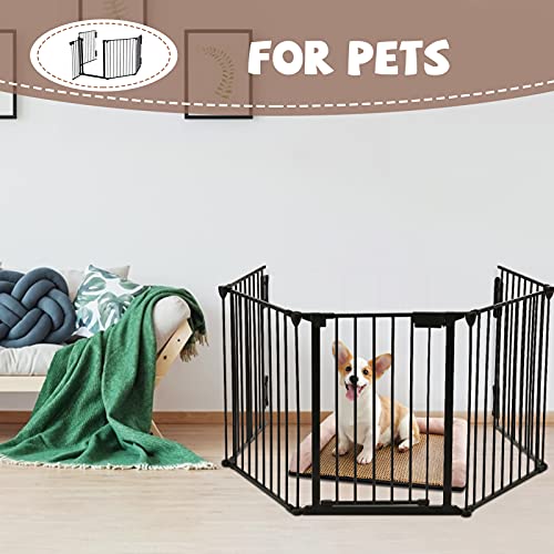118" Wide Baby Gate Metal Safety Playpen - Fireplace Fence for Toddler/Pet/Dog, Fits 72"- 118" Wide, 5-Panel (30" H, Black) - size: 118" Wide, 5-Panel (30" H)