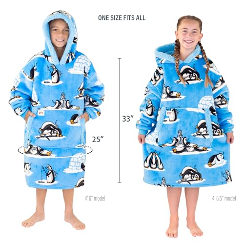 LazyOne Oversized Kid Blanket Hoodie, Oversized Hoodies for Girls and Boys, Wearable Blankets - color: Out Cold Penguin Kid Blanket Hoodie