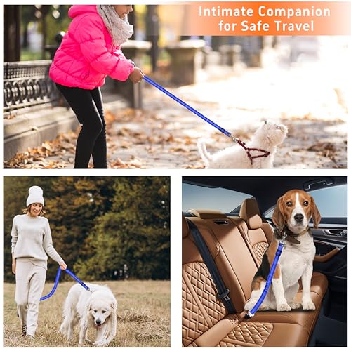 Seyezo Dog Car Seat Belt - 3 Piece Set Retractable Harness, Adjustable Reflective Seatbelt for Vehicle Headrests, Safety Restraint Heavy Duty & High Elastics, Navy Blue - color: 2PCS Navy Blue