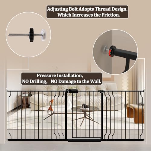 WAOWAO Baby Gate 254-277.9cm(100-110인치) 엑스트라 와이드 압력 장착 워크 스루 스윙 자동 닫힘 안전 블랙 메탈 유아 어린이 개 애완동물 강아지 계단, 출입구, 주방용 - color: 블랙., size: 100-109.45"/254-278cm