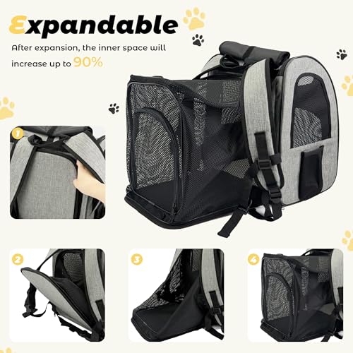 Zavothy Cat Backpack Carrier – Expandable Airline Approved Pet Travel Bag for Cats & Small Dogs, Breathable Mesh Pet Carrier Backpack with Padded Base (Grey) - color: Grey
