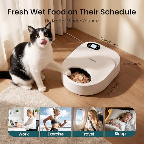 Semiconductor Cooling Refrigerated Automatic Cat Feeder Wet Food | No Ice Packs 48H Fresh Keeping, Removable Dual-Section Tray, Meal Timer for Portion Control, Work Schedules & Weekend Travel