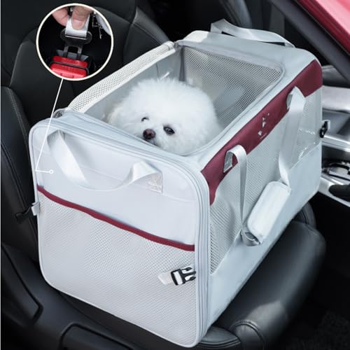 Collapsible Soft-Sided Pet Carrier Crate, Breathable Mesh Dog Kennel with Car Seatbelt Hook, Dual Carry Handles