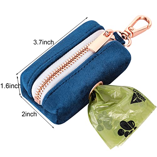 ARING PET Dog Waste Bag Dispenser, Velvet Doggy Poop Bags Holders Attach to Any Leashes, Cute Portable Washable Pet Waste Pouch Dispenser with Metal Zipper - color: A:Navy blue