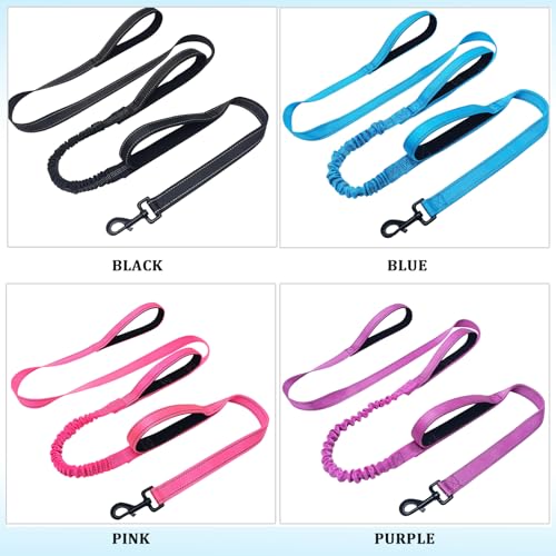 WYuZe 3 Handle Dog Leash for Medium Large Dogs 7FT Bungee Traffic Dog Leash | Reflective Heavy Duty Nylon Training Leash Shock Absorbing Triple Padded Handle No Pull Control Walking (7FT, Pink) - color: Pink