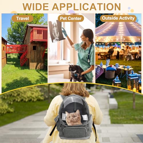 Pet Backpack Carrier, Portable and Ventilated, Oxford Cloth, Dog Cat Travel Bag with Transparent Cover 13.39", (Khaki, 1 Pcs), Intended for Hiking/Camping/Traveling - color: Khaki