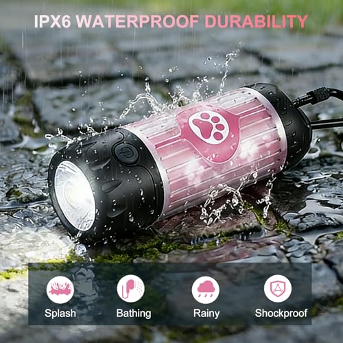Dog Poop Bag Holder with Flashlight 7-Color, USB-C Rechargeable Poop Bag Displenser for Leashes, IPX6 Waterproof Anti-Slip Clip Pet Waste Bag Holder for Walking (1 Dispenser, 30 Bags)
