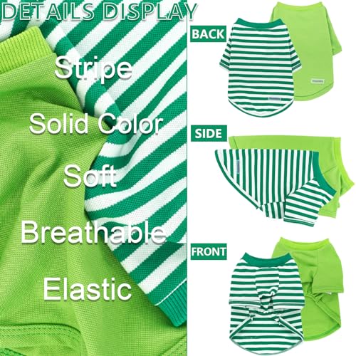 2 Pieces Stripe Dog Clothes for Small Dogs Summer Dog Shirt Cute Soft Puppy Clothes Bresthable Chihuahua Cat Clothes XS~XXL Pet Clothing (Green, Medium) - color: green, size: Medium