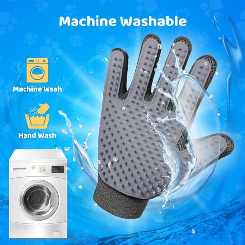 Pet Hair Remover Glove - Gentle Pet Grooming Glove Brush - Deshedding Glove - Massage Mitt with Enhanced Five Finger Design - Perfect for Dogs & Cats with Long & Short Fur - 1 Pack (Right-hand), Grey - color: Grey