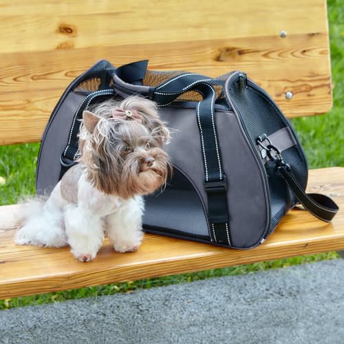 Dogline Carrier Bag Airline Approved Carrier for Dogs and Cats, Size M, Grey - color: Grey, size: H 13" x W 9" x L 21"