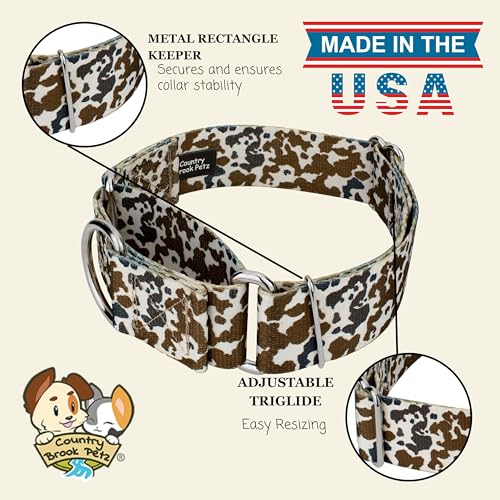 Country Brook Petz - HossFit Jr Wide Martingale Dog Collar - Country and Western Collection Featuring Rustic Designs (Cow Print, Medium) - color: Cow Print, size: Medium (Pack of 1)