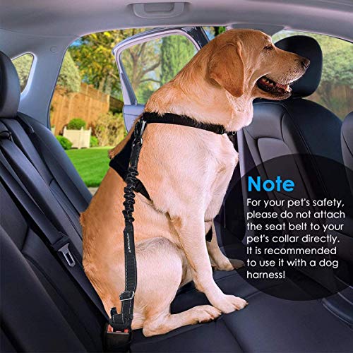 URPOWER 3-in-1 Dog Seat Belt for Car, 2 Pack Adjustable Bungee Dog Car Harness with Seatbelt Buckle & Latch Hook, Reflective & 360° Swivel Heavy Duty Pet Safety Belts for Dogs and Cats - color: Black