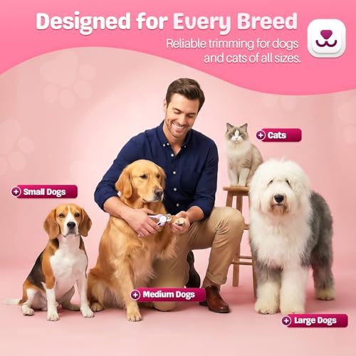 Flexzion Pet Nail Clippers for Dogs & Cats - Stainless Steel Blade Cat Nail Trimmer with Stored Nail File, Safety Guard, Easy Grip Handle - Dog Nail Clippers for Large Dogs, Medium Small Breeds, Pink - color: Pink