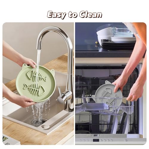 Slow Feeder Cat Bowl, 2 PCS Silicone Cat Bowl, Slow Feeder Ideal for Dry and Wet Food, Easy to Clean, Interactive Puzzle Toy for Pets Food Training, Keeps Cats Busy,6.69" W*0.65" H - color: 2Pack-Grey Green&Grey