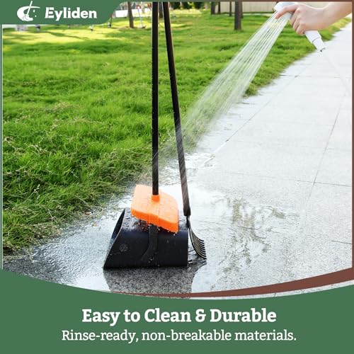Eyliden Pooper Scooper Broom Set, Include - Dustpan with Lid, Rake, Broom, 35 Waste Bags, 46" Adjustable Long Handle - Yard Lawn Garden Dog Pooper Scooper Leaf Rake, Dust Pan and Broom Combo