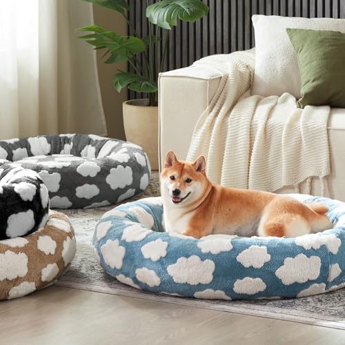 JOEJOY Donut Dog Bed Medium Size Dog, Cute Round Calming Pet Bed with Removable Washable Cover, Orthopedic Puppy Bed with Jacquard Shaggy Plush & Non Skid Bottom - color: Blue, size: M (30x30x8)