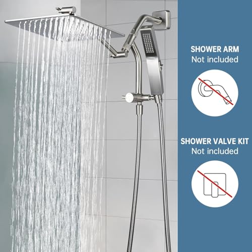 G-Promise All Metal 12 Inch Rain Shower Head with Power Wash Mode Handheld Spray Combo, Pause Setting 3-way Diverter, Full Body Coverage Waterfall Showerhead, Luxury Bathroom Upgrade (Brushed Nickel) - color: Brushed Nickel, size: 12 Inches