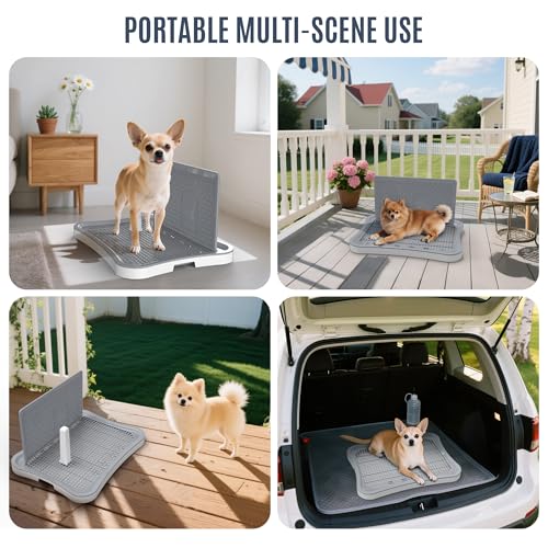 Pee Pad Holder for Dogs and Puppies, Dog Potty for Small Dogs, Dog Litter Box Indoor, Puppy Potty Training Tray with Splash Wall & Center Post, 20.1"×15.4"