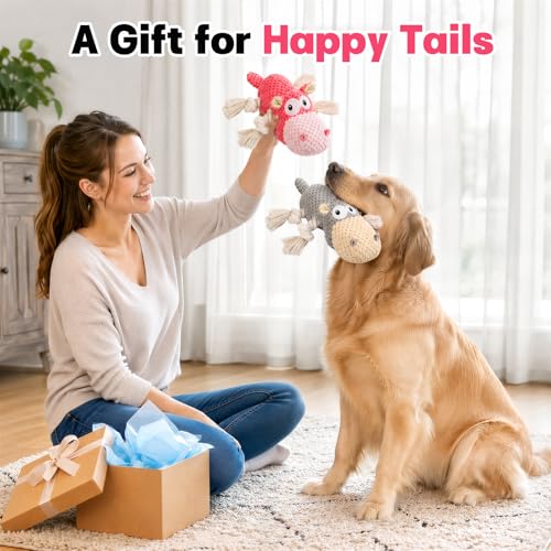 TOOPTATE Squeaky Dog Toy Set - 2-Pack Plush Dog Toys for Small Medium Large Dogs, Keep Them Busy (Gray & Pink, Medium) - color: Gray + Pink, size: Medium