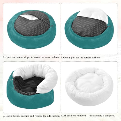 Plain Dark Teal Green Solid Color Calming Dog Bed for Cats & Small Medium Dogs, Washable Plush Round Donut Pet Bed with Soft Raised Rim, 13 inches Warm Anti-Slip Cushio - size: 13 inch