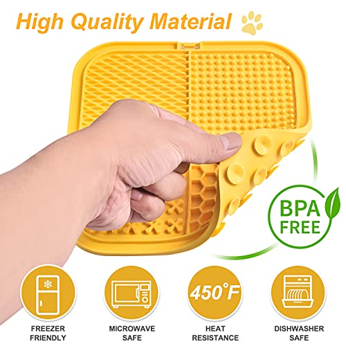 LUKITO Premium Silicone Licking Mat for Dogs & Cats, 77 Suction Cups, Slow Feeder, Boredom Reducer, Anxiety Relief, Dishwasher Safe, Food Grade - color: Large-Yellow&Green