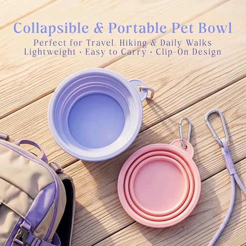 Collapsible Dog Bowls 2-Pack, Portable Travel Dog Bowl with Carabiner, Food-Grade BPA-Free Silicone Pet Food & Water Bowl for Dogs & Cats, Hiking Walking Camping (Pink and Blue) - color: Pink and blue