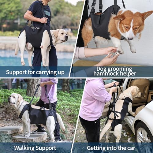 Dog Lift Harness,Full Body Dog Sling Carrier with Handle,Total Body Support for Dogs,Pet Dog Leg Support Sling Adjustable Retractable Breathable Lift Harness (XL) - size: XL