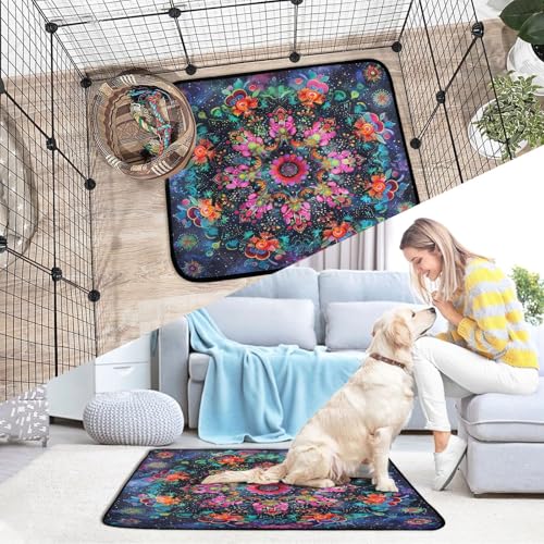 Qilmy Mandala Pet Mat, Waterproof Reusable Dog Training Pad Anti-Slip Pet Creat Pad for Small Medium Large Dogs and Cats - size: Smallx3