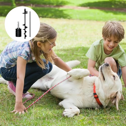 Dog Tie Out Stake Heavy Duty: 14.9in x0.47in Spiral Ground Anchor with 360° Stainless Swivel, Drill Adapter and Manual Steel Rod, Strong Tie Out System for Large Dogs in Yard and Outdoor Use