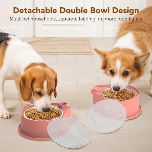 Newget Stainless Steel Dog Bowl Set with Lids, 304 Metal Dual Food & Water Bowls for Dogs & Cats, Large Capacity Pet Feeder with Cover Keeps Food Fresh, Anti-Skid Dog Dish for Small/Medium/Large Pets - color: Pink