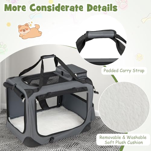 Giantex Folding Soft Dog Crate, 24 Inch Foldable Portable Dog Kennel for Small Dogs Puppy Cats, Collapsible Soft-Sided Pet Travel Crate with 5-Sided Mesh, 3 Doors, Washable Mat & Storage Pockets - size: 24.0"L x 17.0"W x 17.0"H