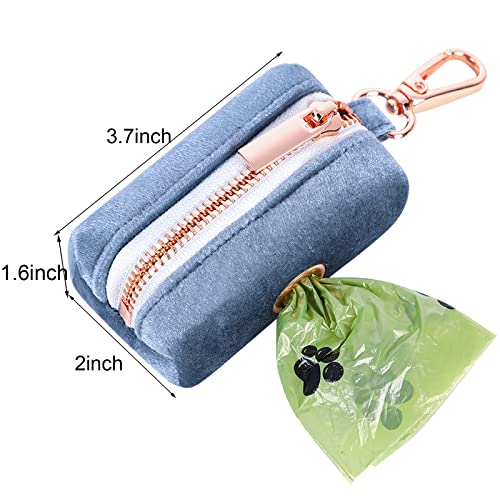 ARING PET Velvet Dog Waste Bag Dispenser, Cute Blue Doggy Poop Bags Holders Attach to Any Leashes, Portable Washable Pet Waste Pouch Dispenser with Metal Zipper - color: A:blue