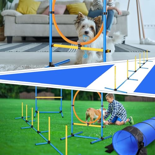 Dog Agility Training Equipment Set - Portable Agility Course with 9ft Tunnel, Weave Poles, and Hoop Jumps for Indoor & Outdoor Training