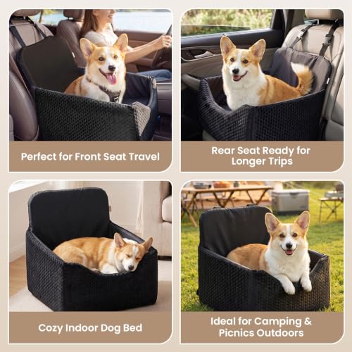 Dog Car Seat for Small/Medium Dogs Up to 35 lbs, 5in Booster Car Seat Cushion, Fully Detachable and Washable, with Safety Belt and Anti-Slip Base, Black - color: Black