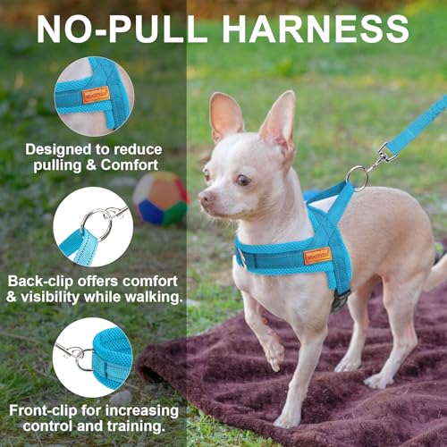 BEAUTYZOO No Pull Dog Harness Medium Sized Dog, Breathable Mesh Padded Dog Harness and Leash Set, Adjustable Reflective Escape Proof Dog Vest Harnessss Quick Fit for Training Walking, Blue M - color: Blue, size: M: Chest 21"-26.7"