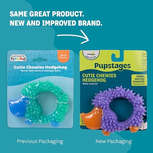 Cutie Chewies Hedgehog Dental Dog Chew Toy — Multi-Textured, Massages Gums, Floats & Bounces for Teething Puppies & Small Dogs, 5" x 3.5" x 1" - color: Hedgehog