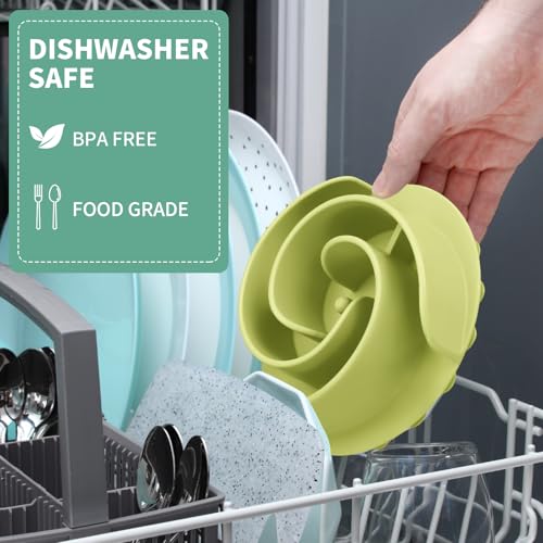 Slow Feeder Dog Bowls Insert, Animire Soft Silicone Slow Eating Dog Food Bowl for Small, Medium and Large Dogs, Compatible with Regular and Elevated Bowls - color: Green, size: S
