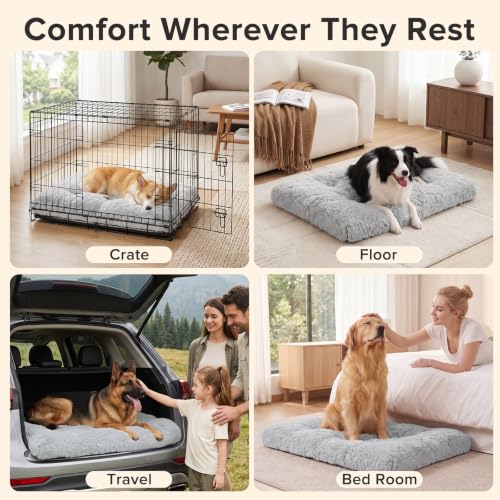 JOEJOY Large Dog Bed Crate Pad, Deluxe Plush Washable Dog Beds Fulffy Soft Kennel Pad Anti-Slip Pet Sleeping Mat for Extra Large Medium Small Dogs, 40" x 27", Grey - color: Grey, size: XL(40"x27"x4")