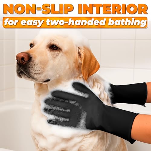 Cat and Dog Shampoo Gloves with 3000 Soft Bristles – 2-in-1 Dog Bath Gloves 11.6", Durable Silicone, Saves Shampoo | Massage, Grooming & Clean Wet or Dry – Made for Every Breed and Coat Style (Black) - color: Black