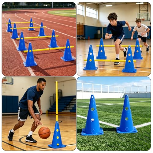 15 Inch Speed Agility Hurdles and Cones Set with 3 Height Level Detachable Jumping Hurdles for Beginner, Dog Training - color: Blue