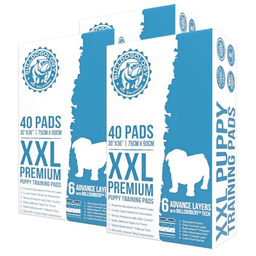 Bulldogology Premium Puppy Pads with Adhesive Tabs - Dog Pads Extra Large - Leak Proof Dog Pee Pads Extra Large - Ultra Absorbing Extra Large Puppy Pads (White-30x36 (120-Count)) - size: 120-Count (30x36)