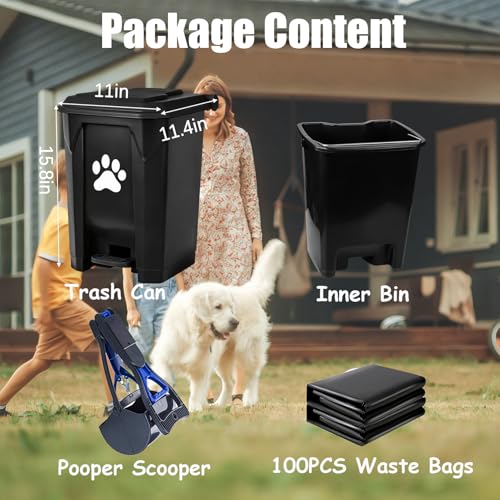 Outdoor Dog Poop Trash Can with Lid, Dog Waste Trash Can Pet Waste Container Pooper Scooper for Yard Garden Kitchen with Removable Inner Bin, Large Garbage Bag, Black - color: Black