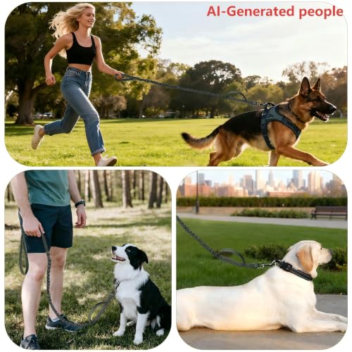 FOVRLZSE Reflective Bungee Dog Leash for Small Medium Large Dogs - 4FT to 5FT Adjustable Shock Absorbing Leash with Double Padded Handle & 360 No Tangle Metal Clasp (Olive Green) - color: Olive Green