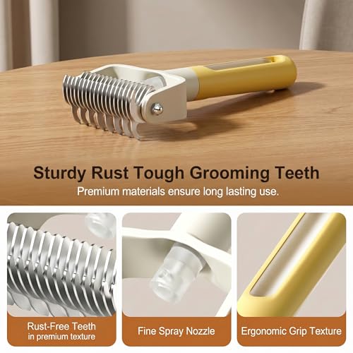 Double Sided Dematting Comb for Cats & Dogs, Undercoat Rake, Safe Deshedding Grooming Tool, Gentle Matt Remover Detangler for Long Thick Haired Pets, Ergonomic Pet Grooming Brush (Blue) - color: Blue